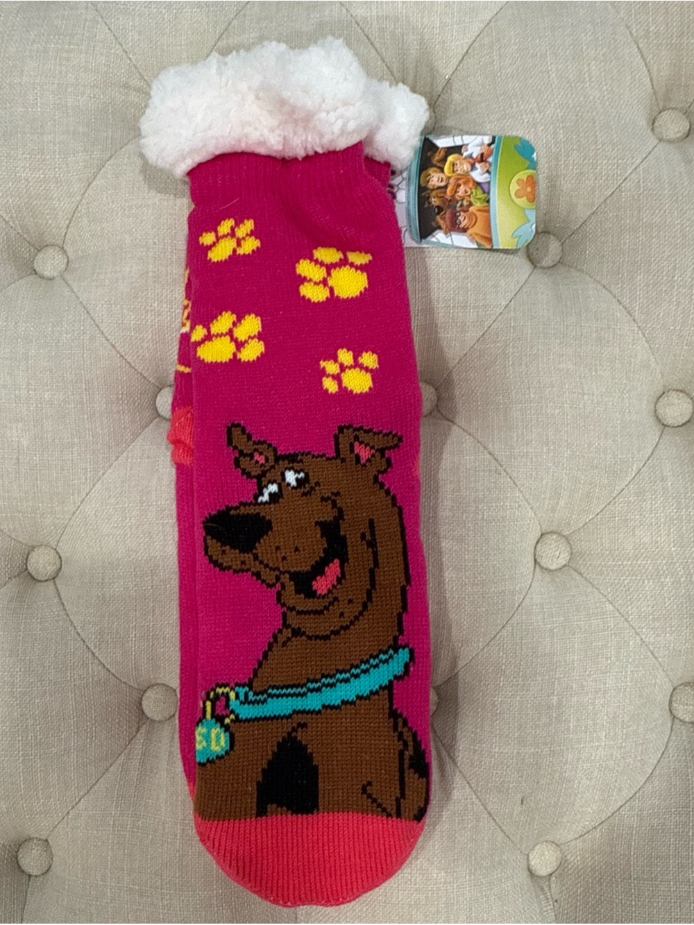Pink Plush-Lined Dog Socks - Cozy Paw Print Design